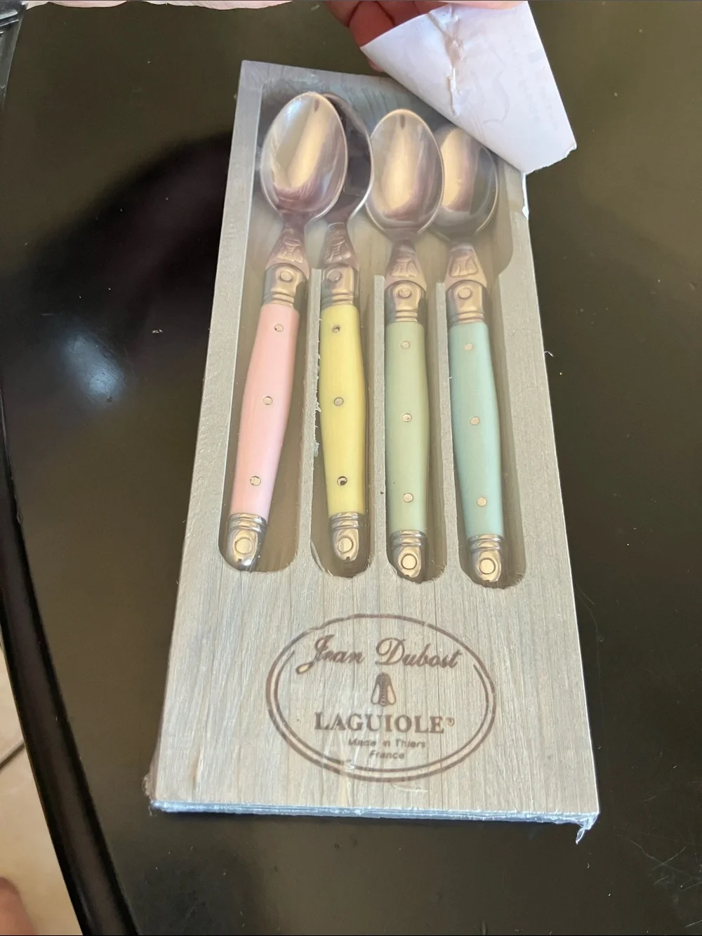 Laguiole Jean Dubost Pastel Dessert Spoon Set - Pink, Yellow, Mint